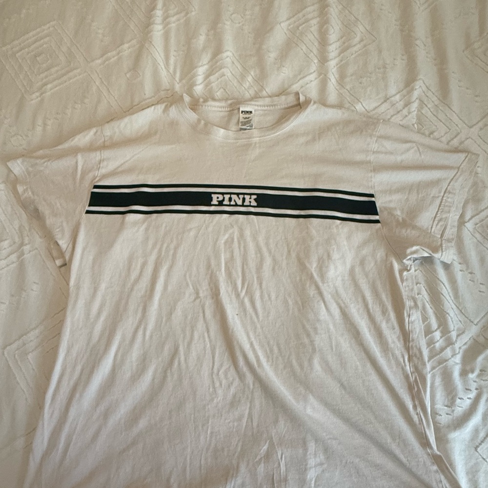 PINK Victoria's Secret White Tee with Black Stripe